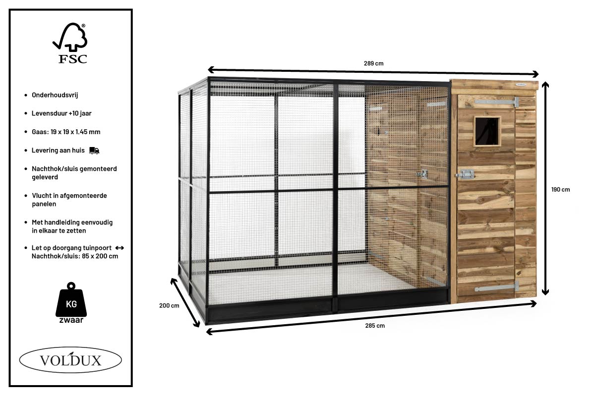 Volière R9 rechts – aluminium 200x289x190 cm – foto 7