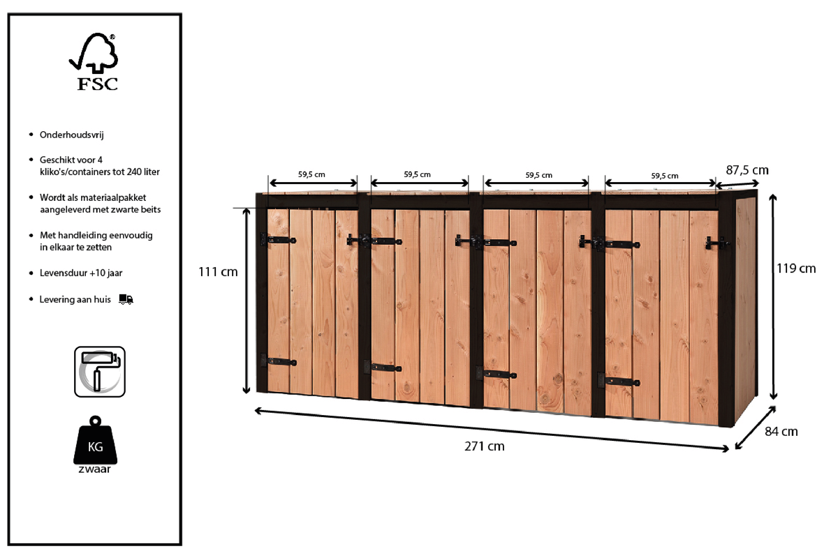 Kliko ombouw vier containers – past 4x 240 liter – foto 4