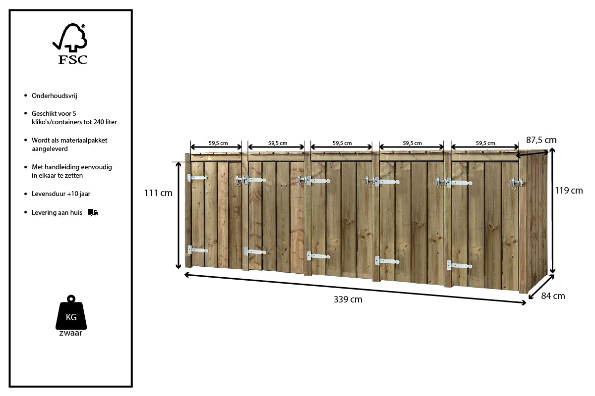 Kliko ombouw bouwpakket – 5 containers – geïmpregneerd hout – foto 4