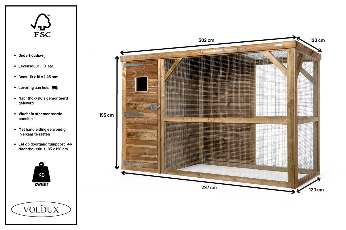 Volière Toon links 120x302cm geïmpregneerd hout – foto 11